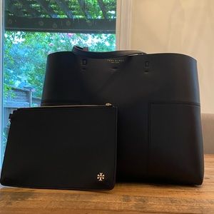 Tory Burch Large Black Leather Tote